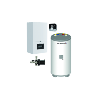 Kocioł gazowy kondensacyjny jednofunkcyjny MCR4 19 kW ( 7857044 ) + podgrzewacz wody AQUAvie 125L ze stali nierdzewnej stojący ( 7797175 ) + termostat