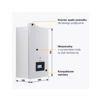 Kocioł gazowy kondensacyjny jednofunkcyjny MCR4 19 kW ( 7857044 ) + podgrzewacz wody AQUAvie 125L ze stali nierdzewnej stojący ( 7797175 ) + termostat