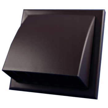 Wylot ścienny 154x154 mm z zaworem zwrotnym, okapem i kołnierzem fi 100 mm, brązowy VENTIKA