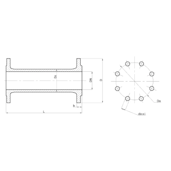 Króciec dwukołnierzowy FF 80 L-500 8 otworowy, żeliwo sferoidalne METALPOL
