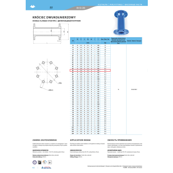 Króciec dwukołnierzowy FF 80 L-500 8 otworowy, żeliwo sferoidalne METALPOL