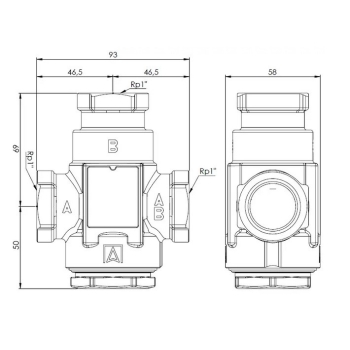 Zawór temperaturowy ATV 335, DN25, Rp1