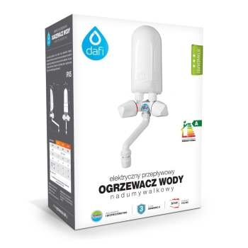 Przepływowy ogrzewacz wody DAFI 3,7 kW z baterią białą (230 V)