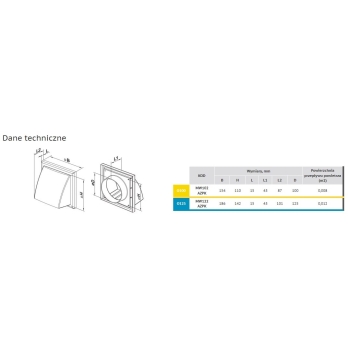 Wylot ścienny 154x154 mm z zaworem zwrotnym, okapem i kołnierzem fi 125 mm, brązowy VENTIKA