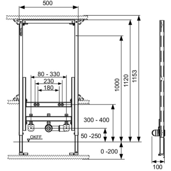 Stelaż do bidetu ściennego podtynkowy TECEprofil 500 x 1120 x140 mm bez mocowania TECE
