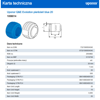 UPONOR Q&E Evolution pierścień blue 20