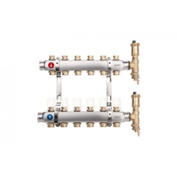Rozdzielacz grzejnikowy BASE INOX K3-9 G1"-G3/4" (zaworki na imbus BEZ końcówek euroconus) 9 obwodów VALVEX
