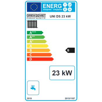 Kocioł zasypowy UNI DS 23 kW z automatyką i wentylatorem DREW-MET