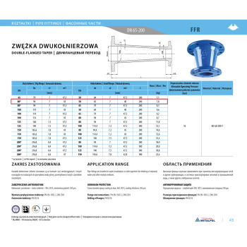 Zwężka żeliwna dwukołnierzowa FFR 100x80 żeliwo sferoidalne METALPOL