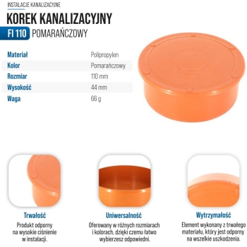 Korek kanalizacyjny POMARAŃCZOWY 110