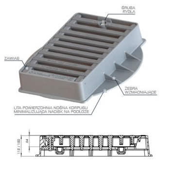 Wpust ściekowy żeliwny D400 H-115 pełny kołnierz FANSULD OMNIA 600X400 QUICK BLOCK, ZAWIAS