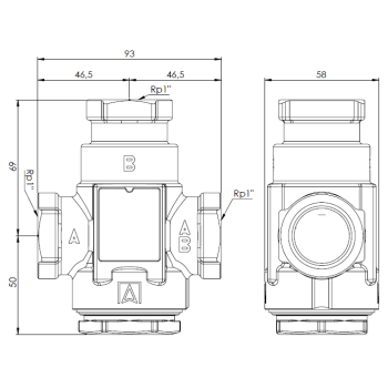 Zawór temperaturowy ATV 333, DN25, Rp1