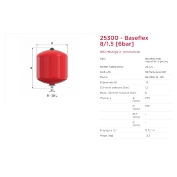 Naczynie przeponowe CO 8L 6 bar BASEFLEX FLAMCO