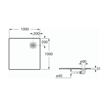 TERRAN Brodzik kwadratowy 1000 x 1000 mm syfon w komplecie SZARY ŁUPEK ROCA