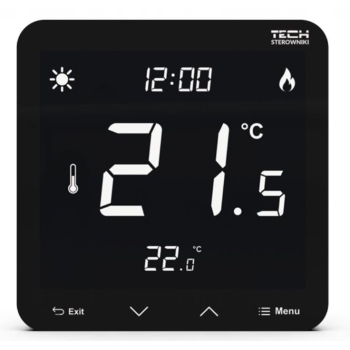 TECH Przewodowy  zasilany 230V regulator pokojowy dwustanowy (panel przedni ze szkła) czarny ST-297z v3