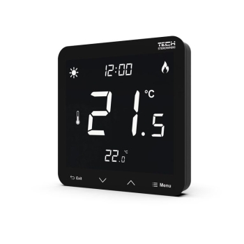 TECH Przewodowy  zasilany 230V regulator pokojowy dwustanowy (panel przedni ze szkła) czarny ST-297z v3