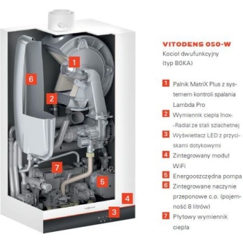 Kocioł gazowy VITODENS 050-W 25 kW 2 funkcyjny ( indywidualny komin ) B0KA VIESSMANN