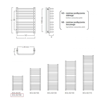 Grzejnik InstalProjekt Bolero 500/700 podłaczenie boczne 500 mm, kolor BIAŁY, 334W