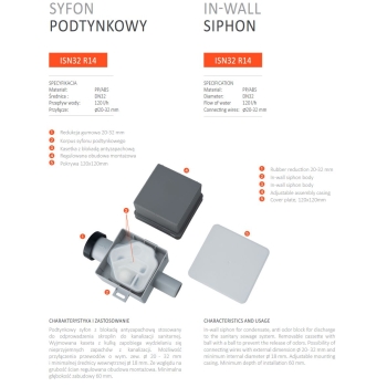 Syfon podtynkowy Ivensis ISN32 R14 do skroplin DN32 - 100x100 mm