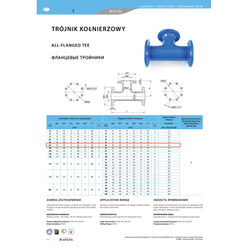 Trójnik żeliwny kołnierzowy T 80x80x80 8 otworów, żeliwo sferoidalne METALPOL