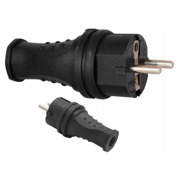 Wtyczka gumowa 16A 230V IP44 hermetyczna CZARNA ADELID